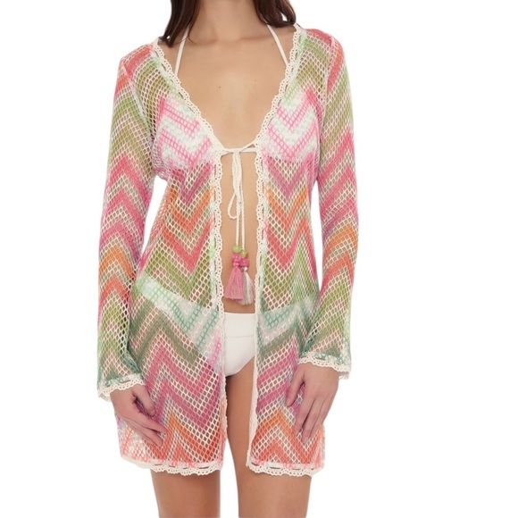 Isabella Rose COASTAL DREAM KIMONO/B.S Cover/Printed Crochet Mesh/Size: Medium